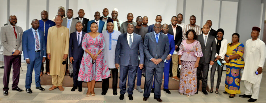 Group Photo of Mr. Tèi KONZI, Commissioner for Trade, Customs and Free Movement at the ECOWAS Commission, Mr. GOLI Kouame Philippe Louis, Director of Community Policy, Trade, Industry and Free Movement from the Ministry of African Integration Cote D’Ivoire, and distinguish delegates from Member states.